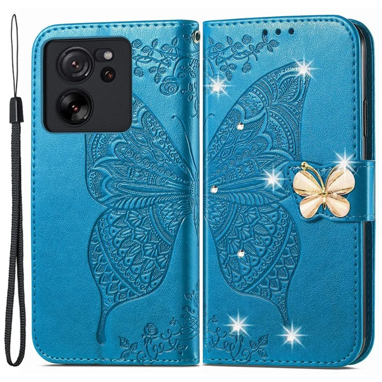 For Xiaomi 13T Pro / 13T / Redmi K60 Ultra Case Butterfly Imprinted Wallet Rhinestone Stand Leather Cover