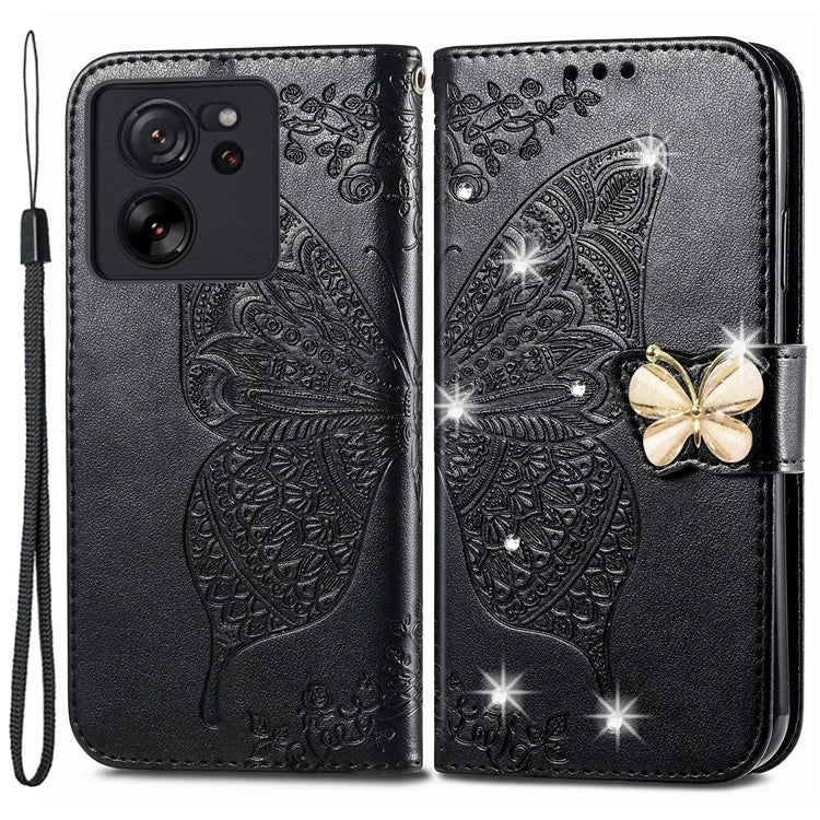 For Xiaomi 13T Pro / 13T / Redmi K60 Ultra Case Butterfly Imprinted Wallet Rhinestone Stand Leather Cover