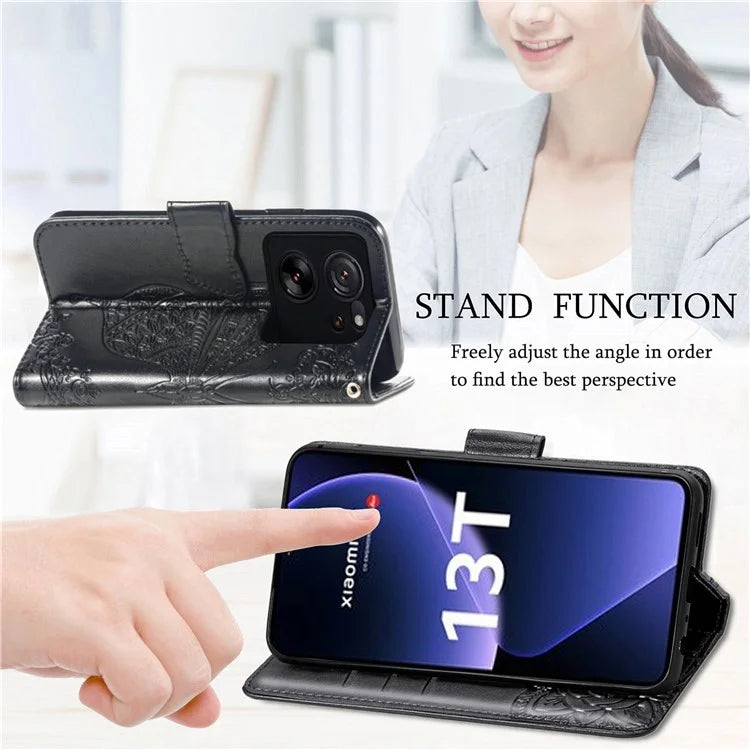 For Xiaomi 13T Pro / 13T / Redmi K60 Ultra Case Butterfly Imprinted Wallet Rhinestone Stand Leather Cover