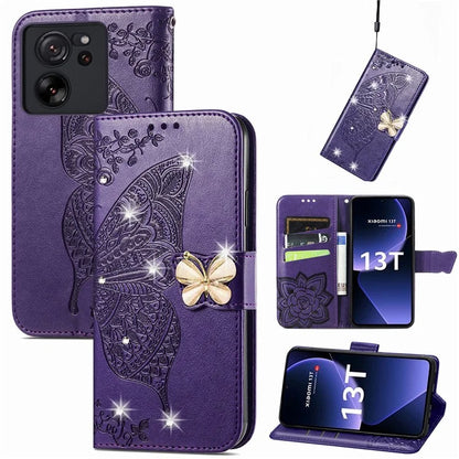 For Xiaomi 13T Pro / 13T / Redmi K60 Ultra Case Butterfly Imprinted Wallet Rhinestone Stand Leather Cover