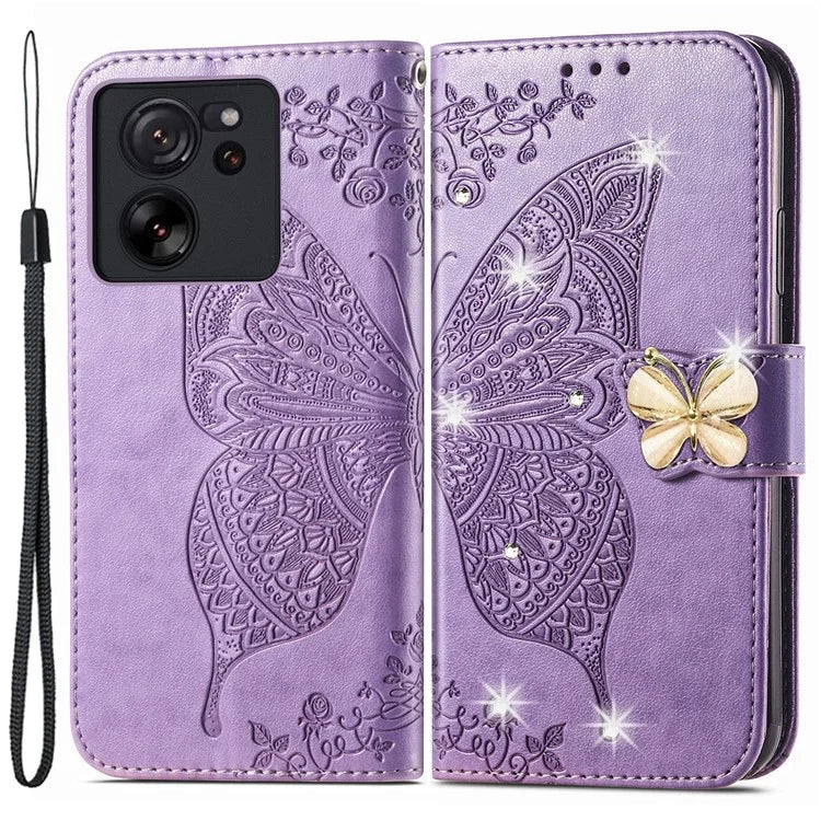 For Xiaomi 13T Pro / 13T / Redmi K60 Ultra Case Butterfly Imprinted Wallet Rhinestone Stand Leather Cover