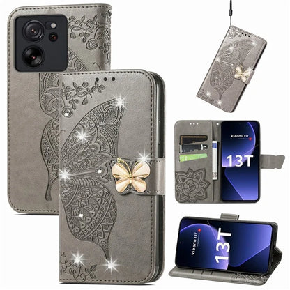 For Xiaomi 13T Pro / 13T / Redmi K60 Ultra Case Butterfly Imprinted Wallet Rhinestone Stand Leather Cover