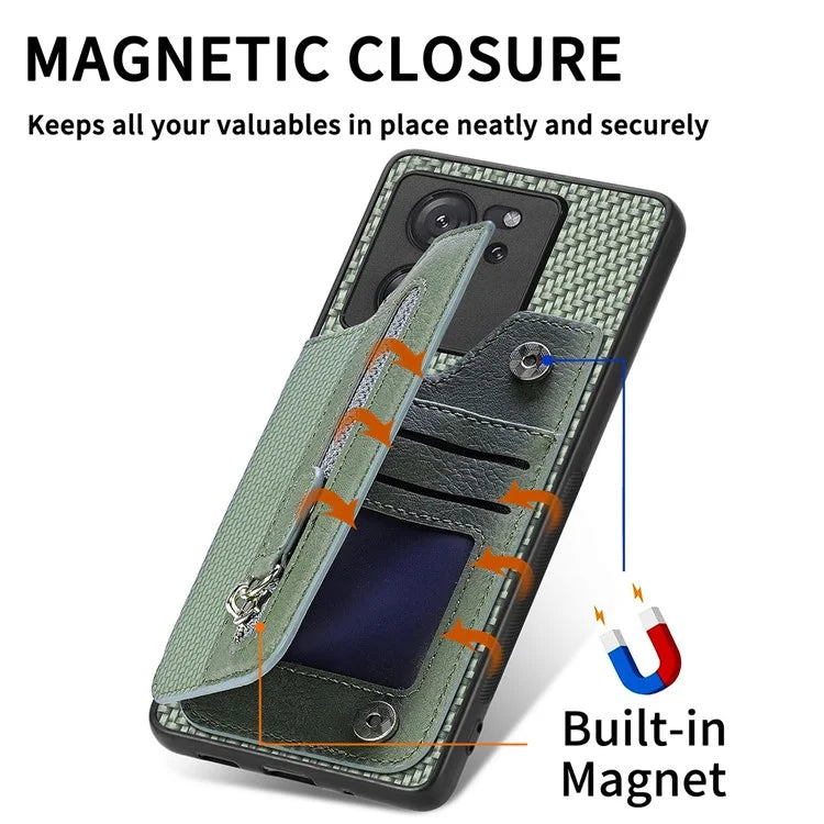 C1-04 For Xiaomi 13T / 13T Pro / Redmi K60 Ultra Wallet Phone Case Kickstand PU+PC+TPU Phone Cover