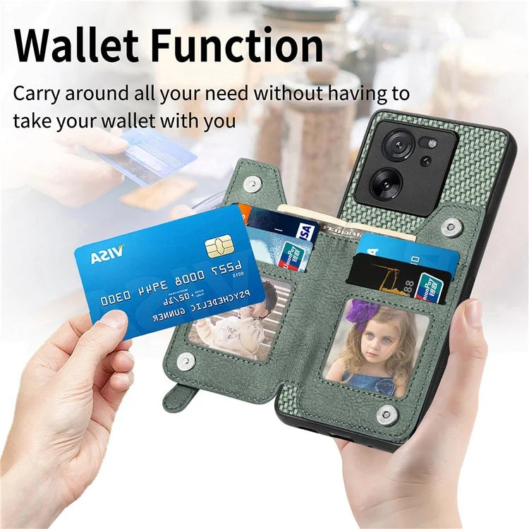 C1-04 For Xiaomi 13T / 13T Pro / Redmi K60 Ultra Wallet Phone Case Kickstand PU+PC+TPU Phone Cover