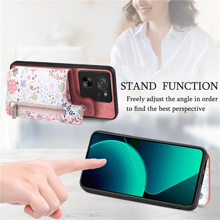 D10 For Xiaomi 13T / 13T Pro / Redmi K60 Ultra Case Kickstand PU+PC+TPU Phone Cover with Zipper Wallet