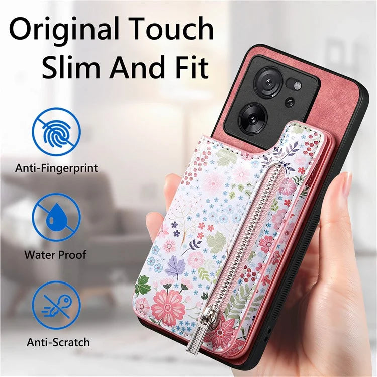 D10 For Xiaomi 13T / 13T Pro / Redmi K60 Ultra Case Kickstand PU+PC+TPU Phone Cover with Zipper Wallet