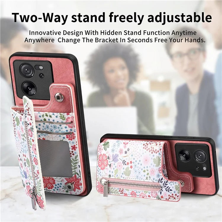 D10 For Xiaomi 13T / 13T Pro / Redmi K60 Ultra Case Kickstand PU+PC+TPU Phone Cover with Zipper Wallet