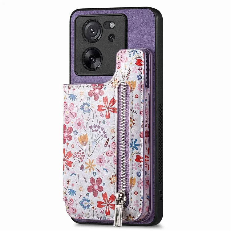D10 For Xiaomi 13T / 13T Pro / Redmi K60 Ultra Case Kickstand PU+PC+TPU Phone Cover with Zipper Wallet