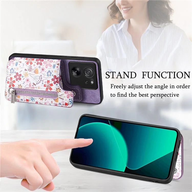 D10 For Xiaomi 13T / 13T Pro / Redmi K60 Ultra Case Kickstand PU+PC+TPU Phone Cover with Zipper Wallet