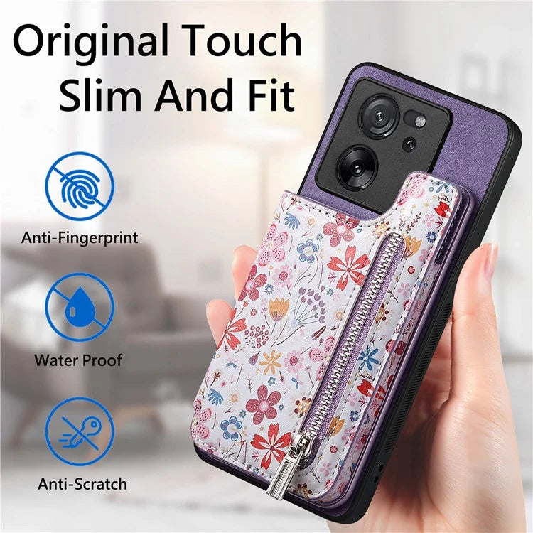 D10 For Xiaomi 13T / 13T Pro / Redmi K60 Ultra Case Kickstand PU+PC+TPU Phone Cover with Zipper Wallet