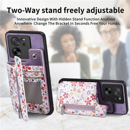 D10 For Xiaomi 13T / 13T Pro / Redmi K60 Ultra Case Kickstand PU+PC+TPU Phone Cover with Zipper Wallet