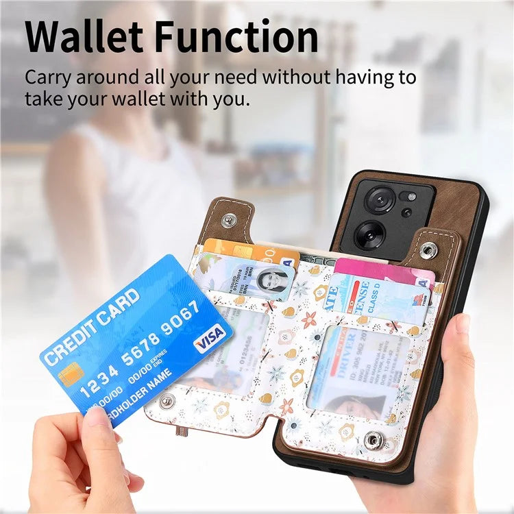 D10 For Xiaomi 13T / 13T Pro / Redmi K60 Ultra Case Kickstand PU+PC+TPU Phone Cover with Zipper Wallet