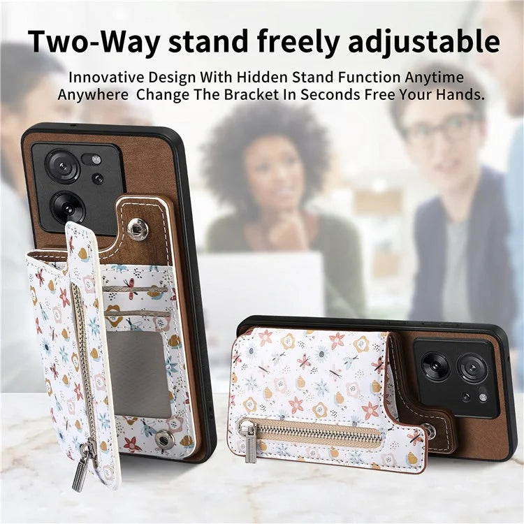 D10 For Xiaomi 13T / 13T Pro / Redmi K60 Ultra Case Kickstand PU+PC+TPU Phone Cover with Zipper Wallet
