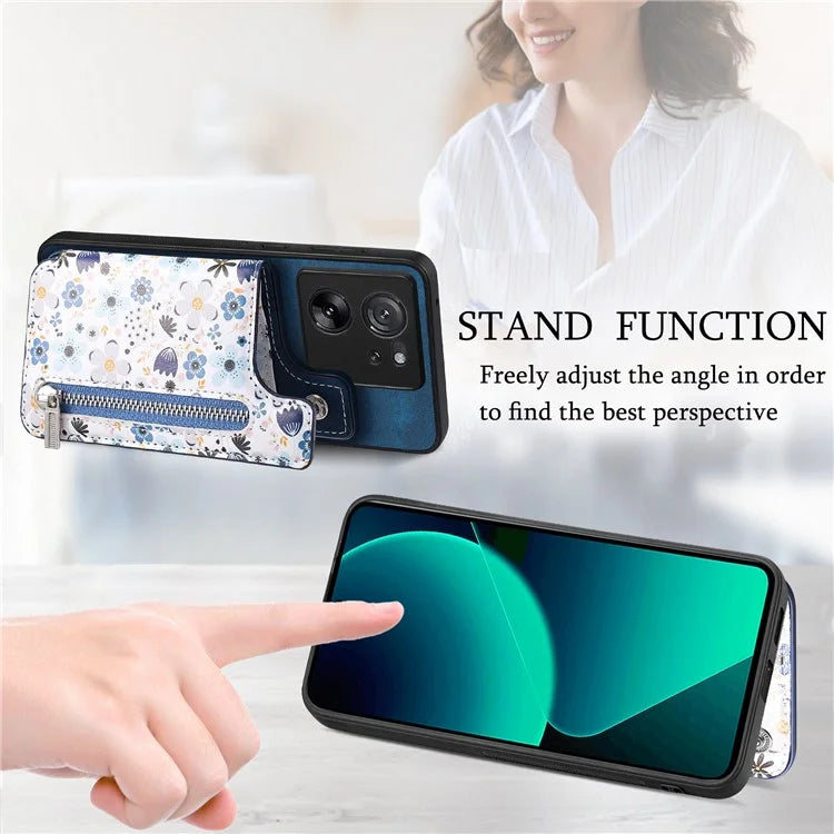 D10 For Xiaomi 13T / 13T Pro / Redmi K60 Ultra Case Kickstand PU+PC+TPU Phone Cover with Zipper Wallet