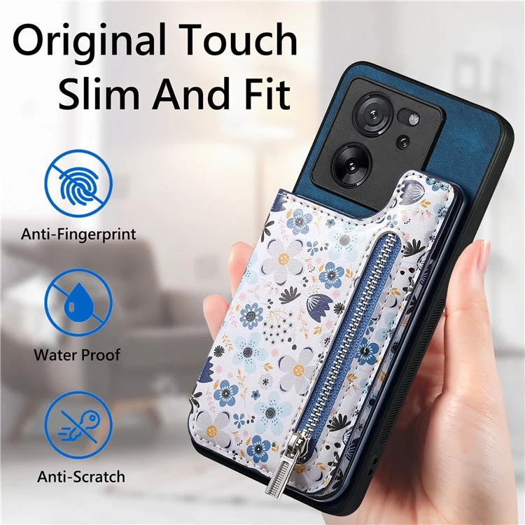 D10 For Xiaomi 13T / 13T Pro / Redmi K60 Ultra Case Kickstand PU+PC+TPU Phone Cover with Zipper Wallet