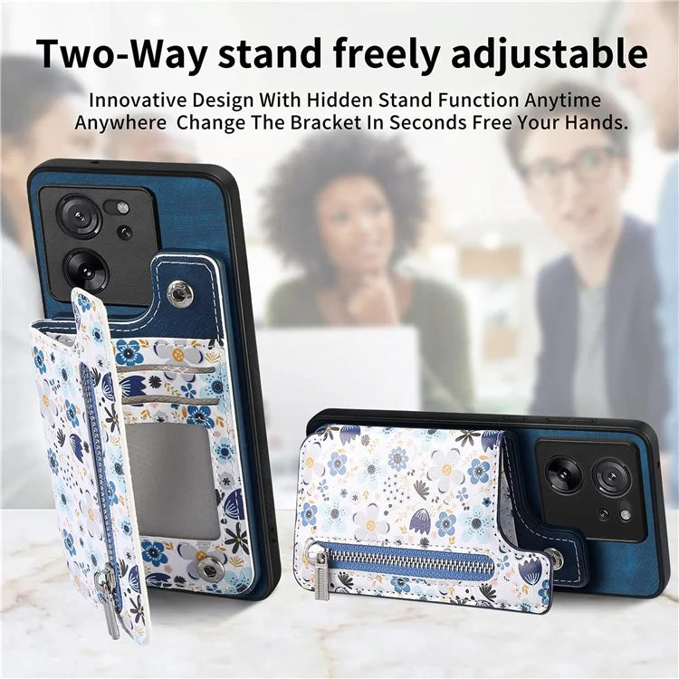 D10 For Xiaomi 13T / 13T Pro / Redmi K60 Ultra Case Kickstand PU+PC+TPU Phone Cover with Zipper Wallet