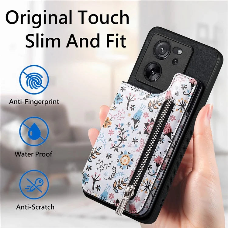 D10 For Xiaomi 13T / 13T Pro / Redmi K60 Ultra Case Kickstand PU+PC+TPU Phone Cover with Zipper Wallet