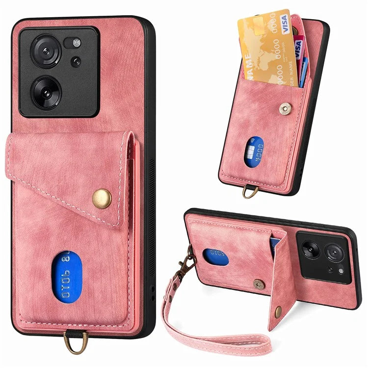 D1 For Xiaomi 13T / 13T Pro / Redmi K60 Ultra Case Card Holder Kickstand PU+PC+TPU Phone Cover