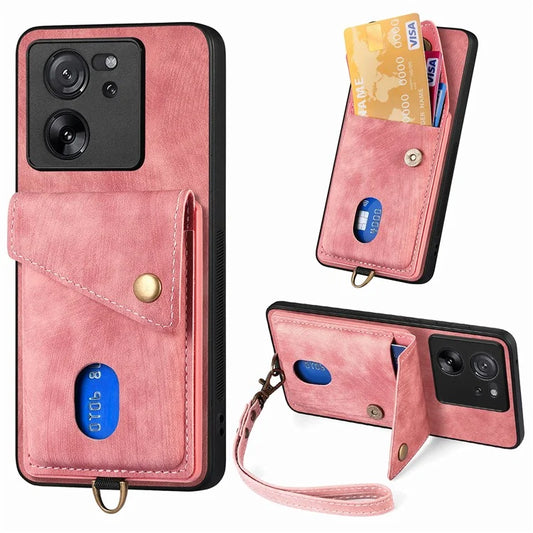 D1 For Xiaomi 13T / 13T Pro / Redmi K60 Ultra Case Card Holder Kickstand PU+PC+TPU Phone Cover