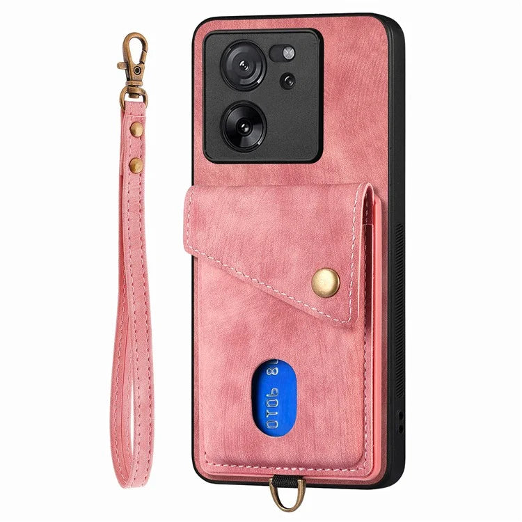 D1 For Xiaomi 13T / 13T Pro / Redmi K60 Ultra Case Card Holder Kickstand PU+PC+TPU Phone Cover