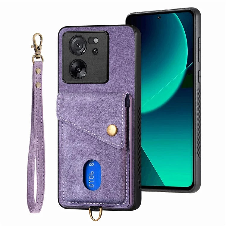 D1 For Xiaomi 13T / 13T Pro / Redmi K60 Ultra Case Card Holder Kickstand PU+PC+TPU Phone Cover