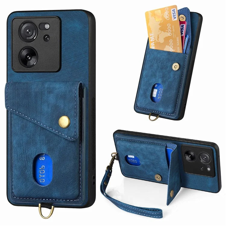 D1 For Xiaomi 13T / 13T Pro / Redmi K60 Ultra Case Card Holder Kickstand PU+PC+TPU Phone Cover