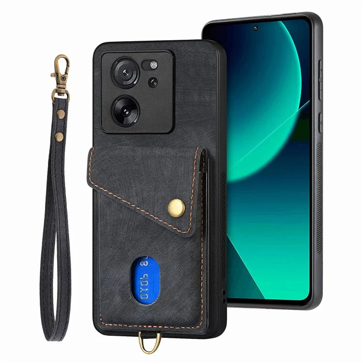 D1 For Xiaomi 13T / 13T Pro / Redmi K60 Ultra Case Card Holder Kickstand PU+PC+TPU Phone Cover