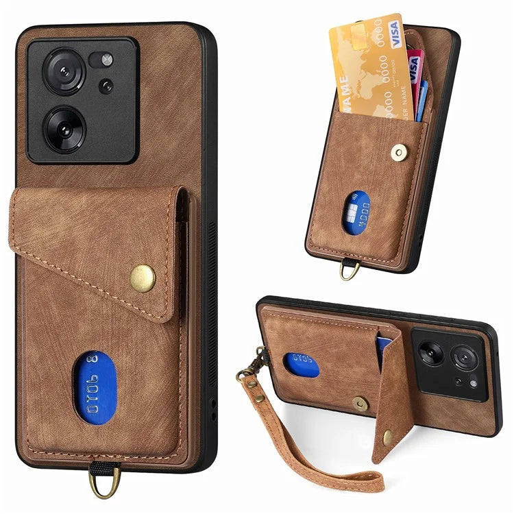 D1 For Xiaomi 13T / 13T Pro / Redmi K60 Ultra Case Card Holder Kickstand PU+PC+TPU Phone Cover