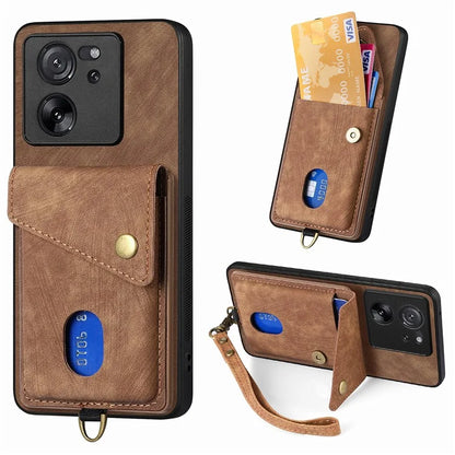 D1 For Xiaomi 13T / 13T Pro / Redmi K60 Ultra Case Card Holder Kickstand PU+PC+TPU Phone Cover