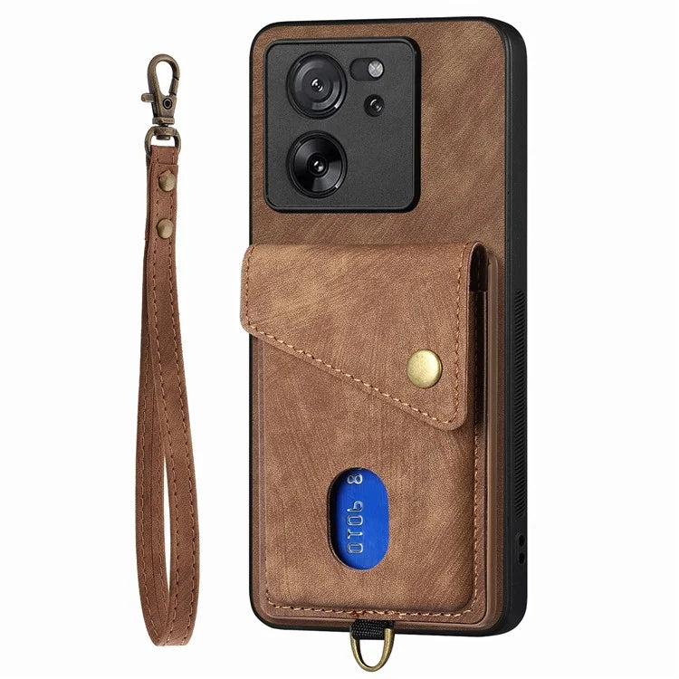 D1 For Xiaomi 13T / 13T Pro / Redmi K60 Ultra Case Card Holder Kickstand PU+PC+TPU Phone Cover