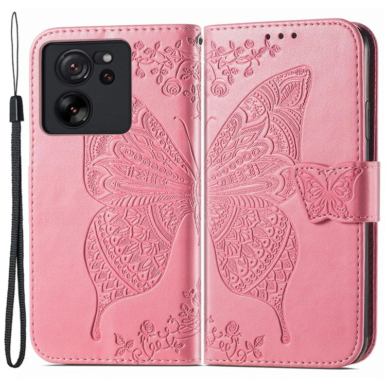 For Xiaomi 13T Pro / 13T / Redmi K60 Ultra Phone Case Butterfly Imprinted Anti-fall Wallet Stand Leather Cover