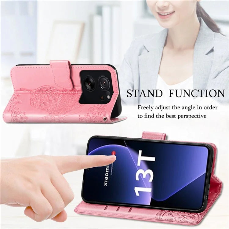 For Xiaomi 13T Pro / 13T / Redmi K60 Ultra Phone Case Butterfly Imprinted Anti-fall Wallet Stand Leather Cover