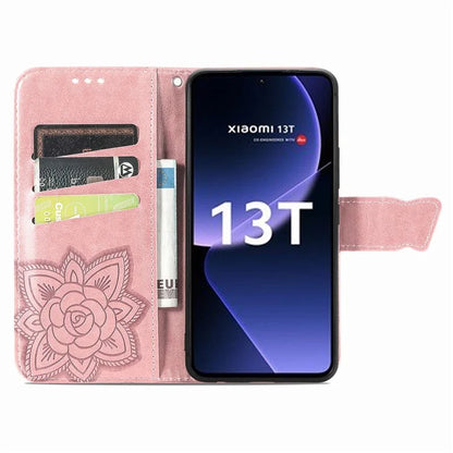 For Xiaomi 13T Pro / 13T / Redmi K60 Ultra Phone Case Butterfly Imprinted Anti-fall Wallet Stand Leather Cover