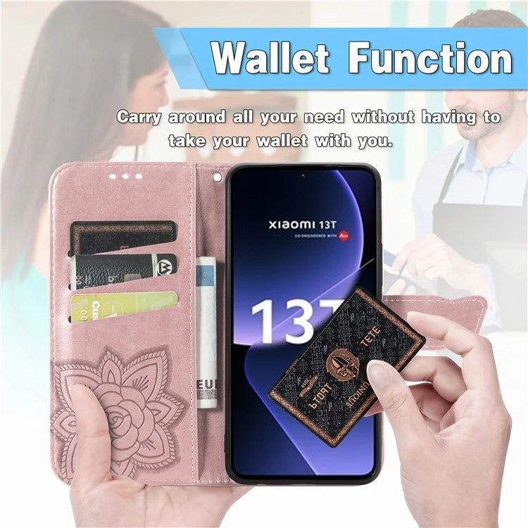 For Xiaomi 13T Pro / 13T / Redmi K60 Ultra Phone Case Butterfly Imprinted Anti-fall Wallet Stand Leather Cover