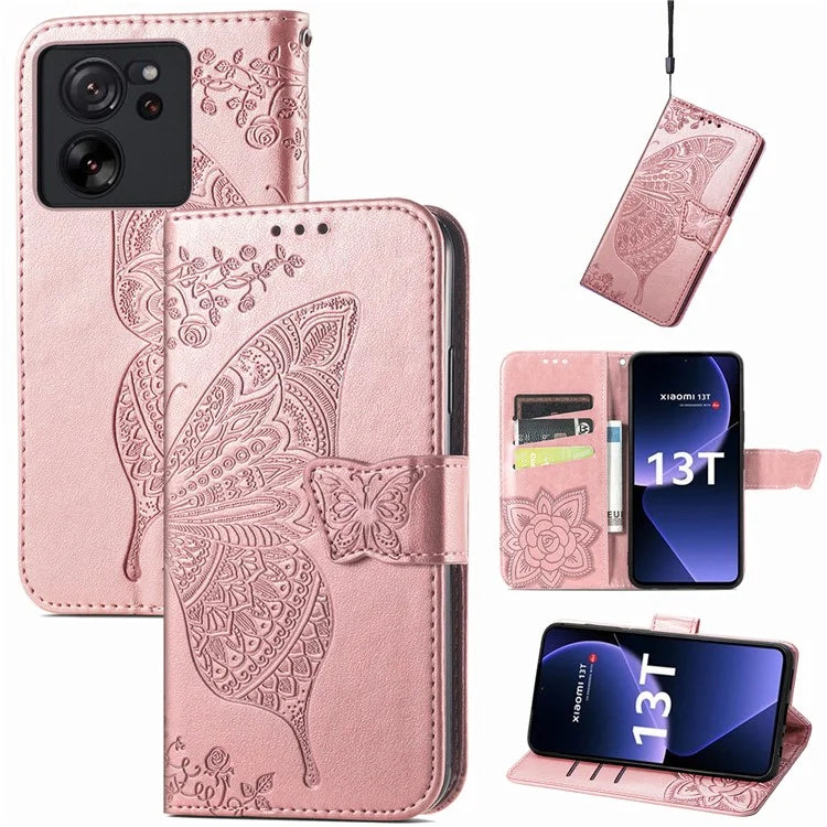 For Xiaomi 13T Pro / 13T / Redmi K60 Ultra Phone Case Butterfly Imprinted Anti-fall Wallet Stand Leather Cover