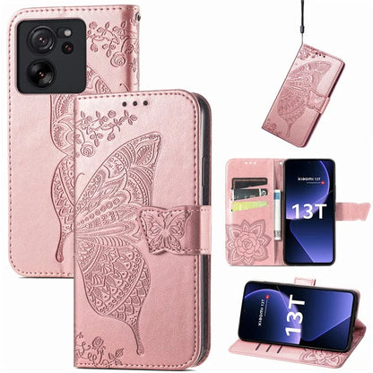 For Xiaomi 13T Pro / 13T / Redmi K60 Ultra Phone Case Butterfly Imprinted Anti-fall Wallet Stand Leather Cover