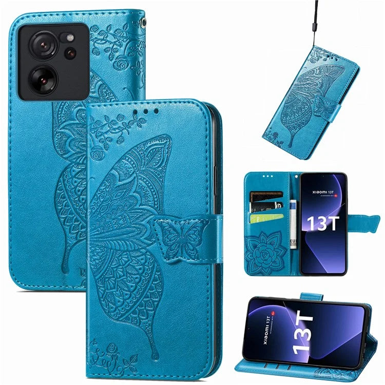 For Xiaomi 13T Pro / 13T / Redmi K60 Ultra Phone Case Butterfly Imprinted Anti-fall Wallet Stand Leather Cover