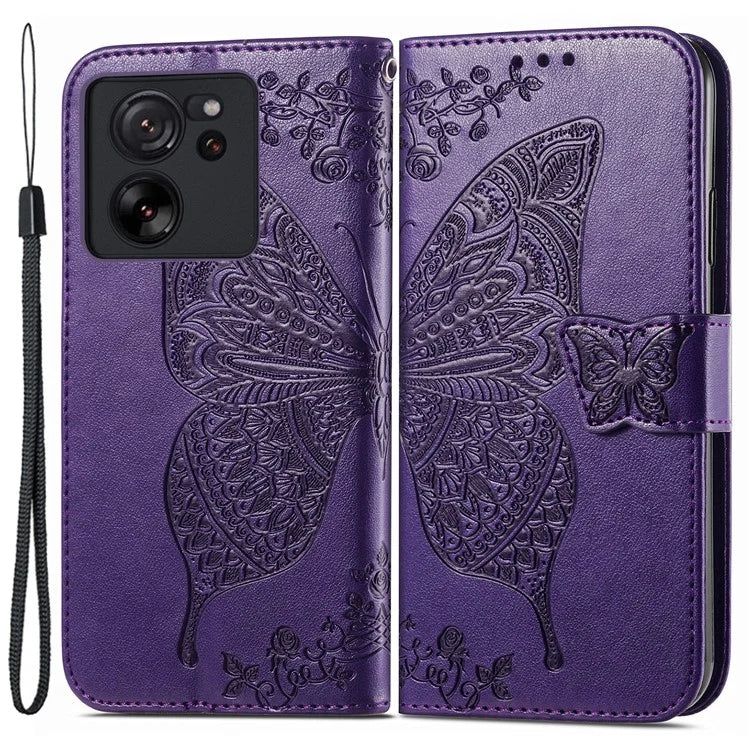 For Xiaomi 13T Pro / 13T / Redmi K60 Ultra Phone Case Butterfly Imprinted Anti-fall Wallet Stand Leather Cover