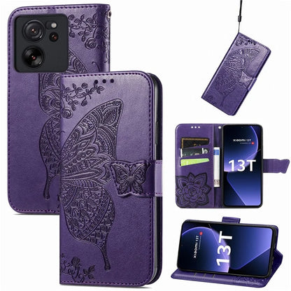 For Xiaomi 13T Pro / 13T / Redmi K60 Ultra Phone Case Butterfly Imprinted Anti-fall Wallet Stand Leather Cover