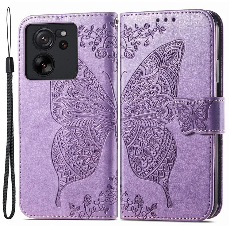 For Xiaomi 13T Pro / 13T / Redmi K60 Ultra Phone Case Butterfly Imprinted Anti-fall Wallet Stand Leather Cover