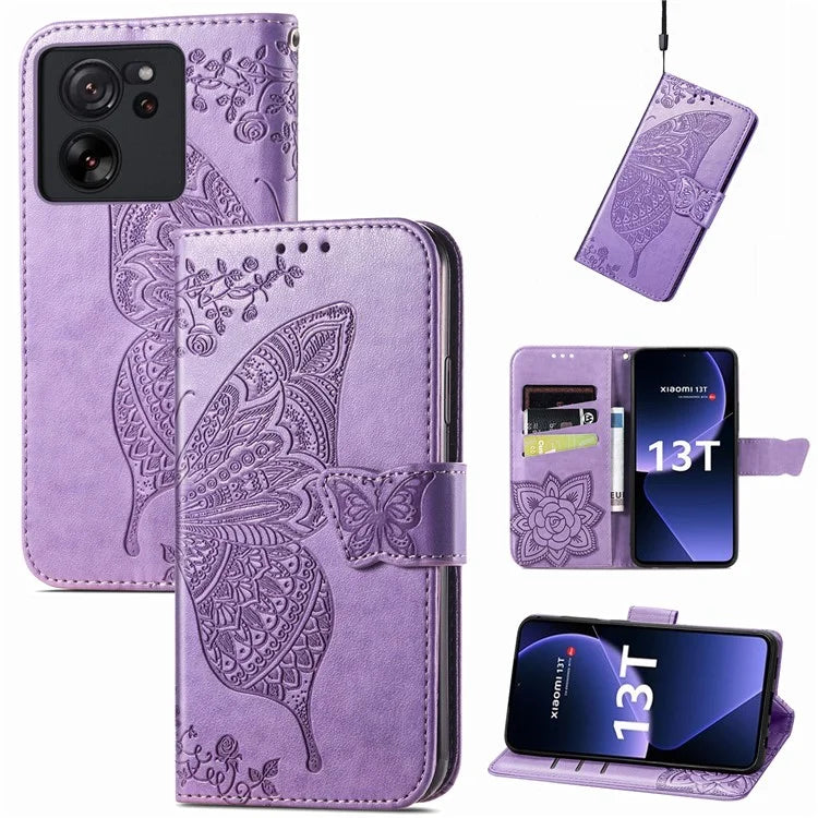For Xiaomi 13T Pro / 13T / Redmi K60 Ultra Phone Case Butterfly Imprinted Anti-fall Wallet Stand Leather Cover