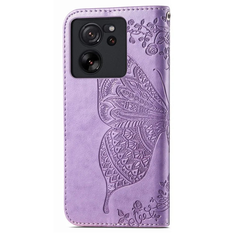 For Xiaomi 13T Pro / 13T / Redmi K60 Ultra Phone Case Butterfly Imprinted Anti-fall Wallet Stand Leather Cover