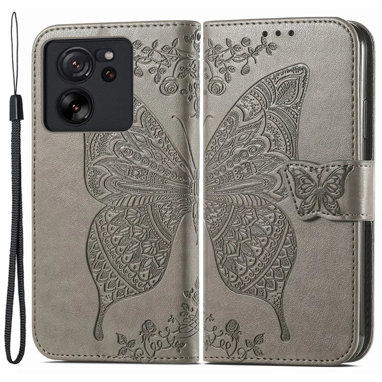 For Xiaomi 13T Pro / 13T / Redmi K60 Ultra Phone Case Butterfly Imprinted Anti-fall Wallet Stand Leather Cover