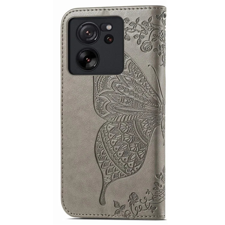 For Xiaomi 13T Pro / 13T / Redmi K60 Ultra Phone Case Butterfly Imprinted Anti-fall Wallet Stand Leather Cover