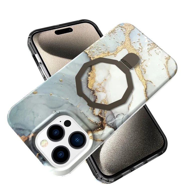 GW18 For iPhone 15 Pro Case IMD Pattern Magnetic PC + TPU Phone Protector