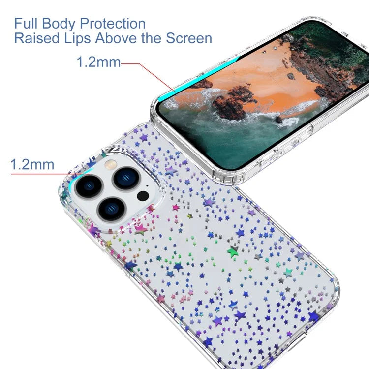 For iPhone 15 Pro Max Case Shiny Laser Pattern PC + TPU Mobile Phone Cover