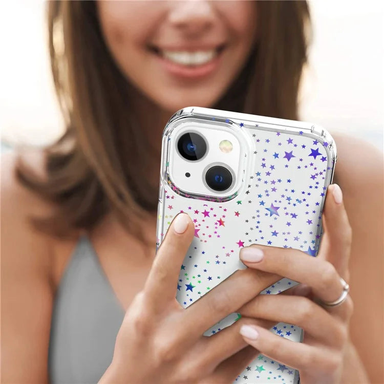 For iPhone 15 Plus Case Shiny Laser Pattern Thicken PC + TPU Phone Back Cover