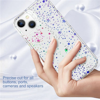 For iPhone 15 Plus Case Shiny Laser Pattern Thicken PC + TPU Phone Back Cover