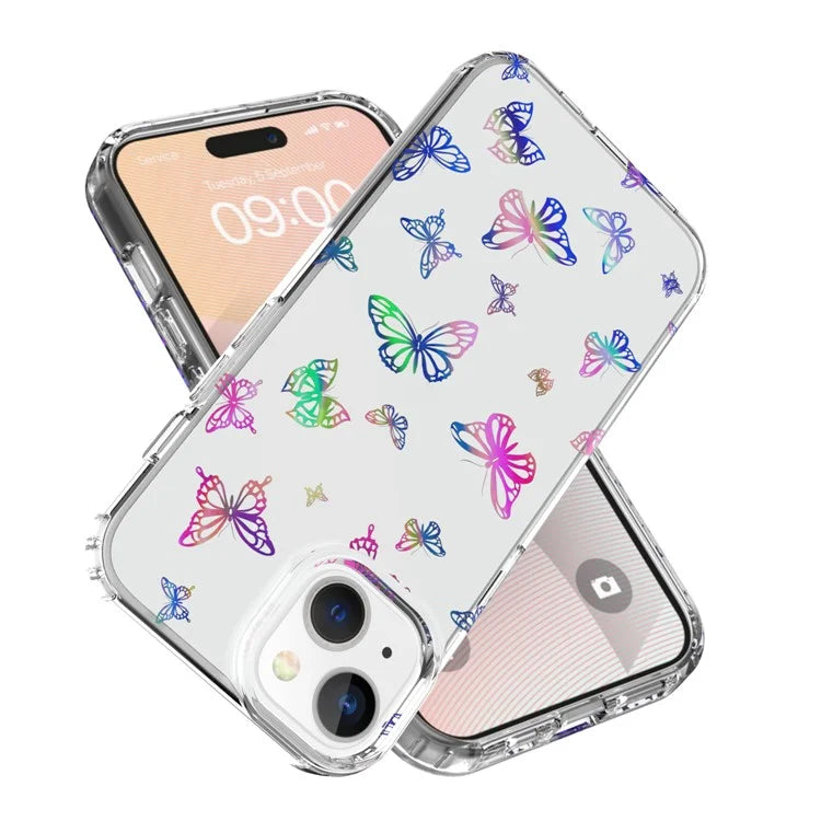 For iPhone 15 Plus Case Shiny Laser Pattern Thicken PC + TPU Phone Back Cover