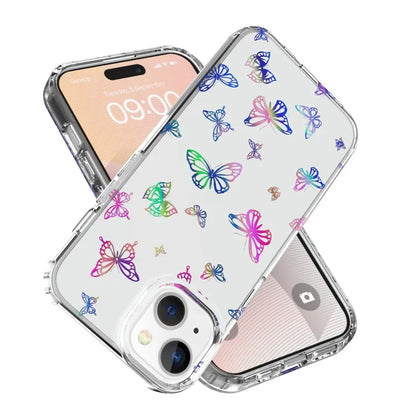 For iPhone 15 Plus Case Shiny Laser Pattern Thicken PC + TPU Phone Back Cover